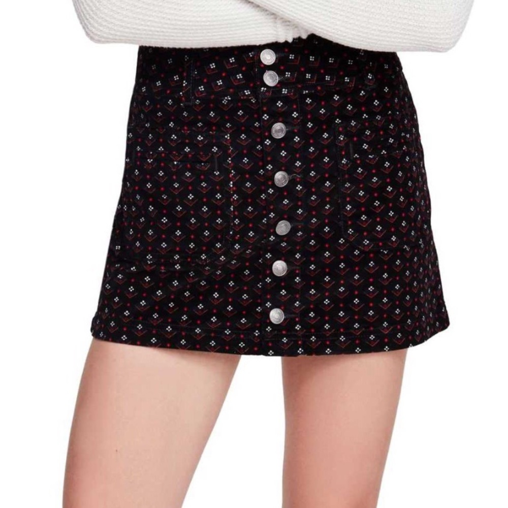 Free People Corduroy Printed Mini Skirt, Size 29